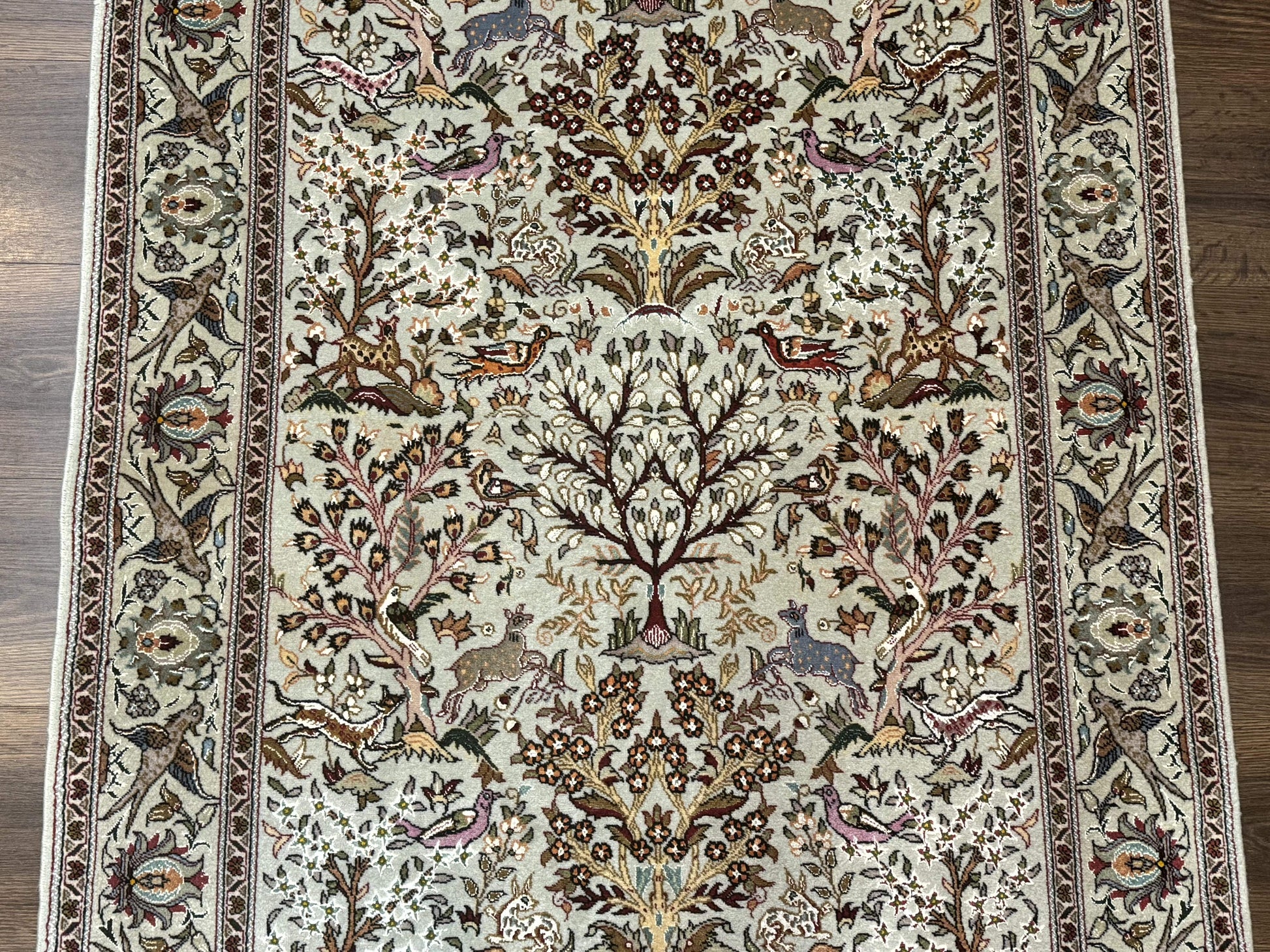 Wonderful Persian Tabriz Rug 3x5, Tree of Life, Animal Pictorials, Birds, Wool & Silk Highlights, Fine 330 KPSI - Nuvé