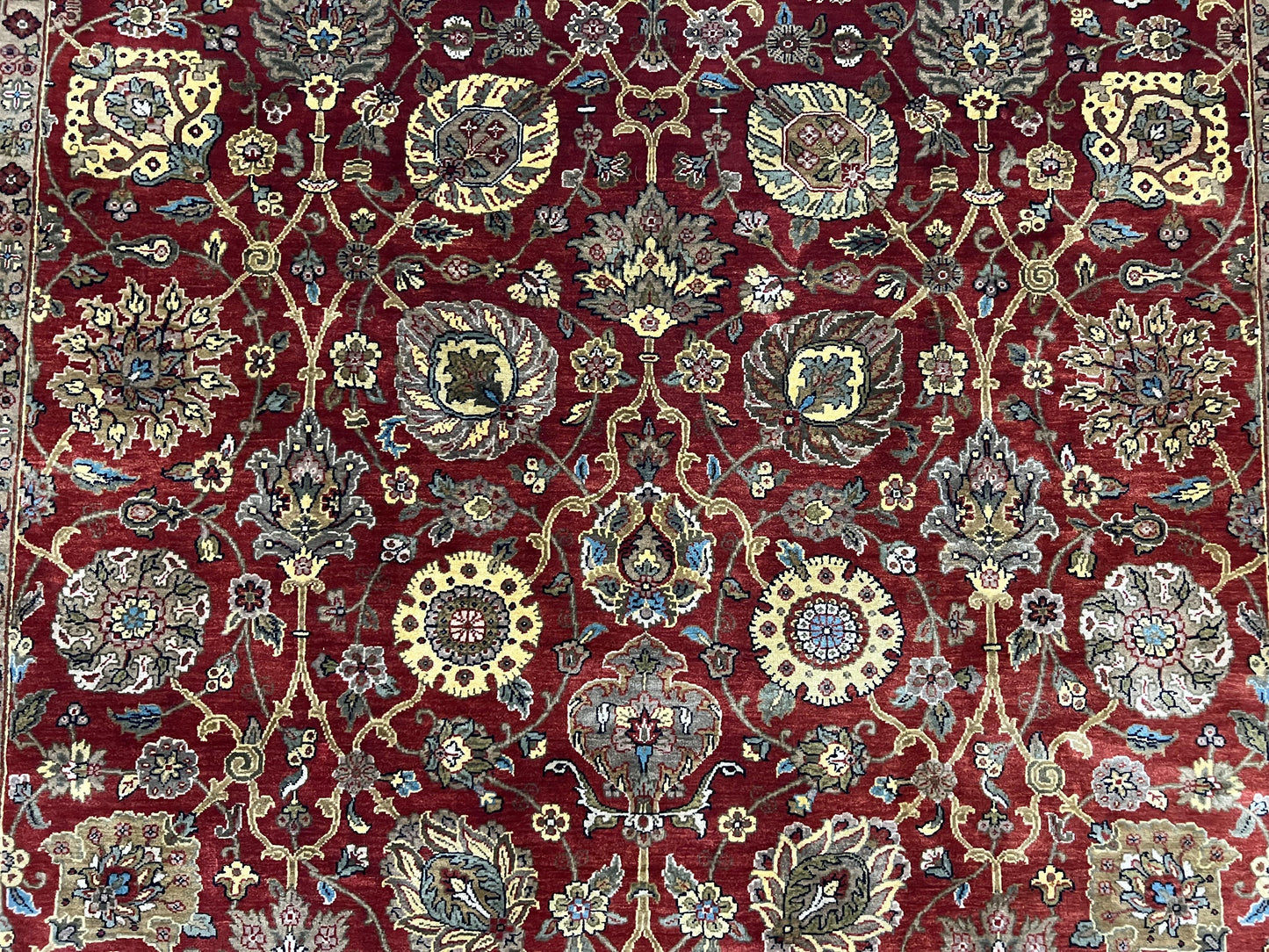 Indo Persian Rug 9x12, Hand Knotted Traditional Indian Wool Oriental Carpet 9 x 12 ft, Maroon and Navy Blue, Floral Allover 9x12 Vintage Rug - Nuvé