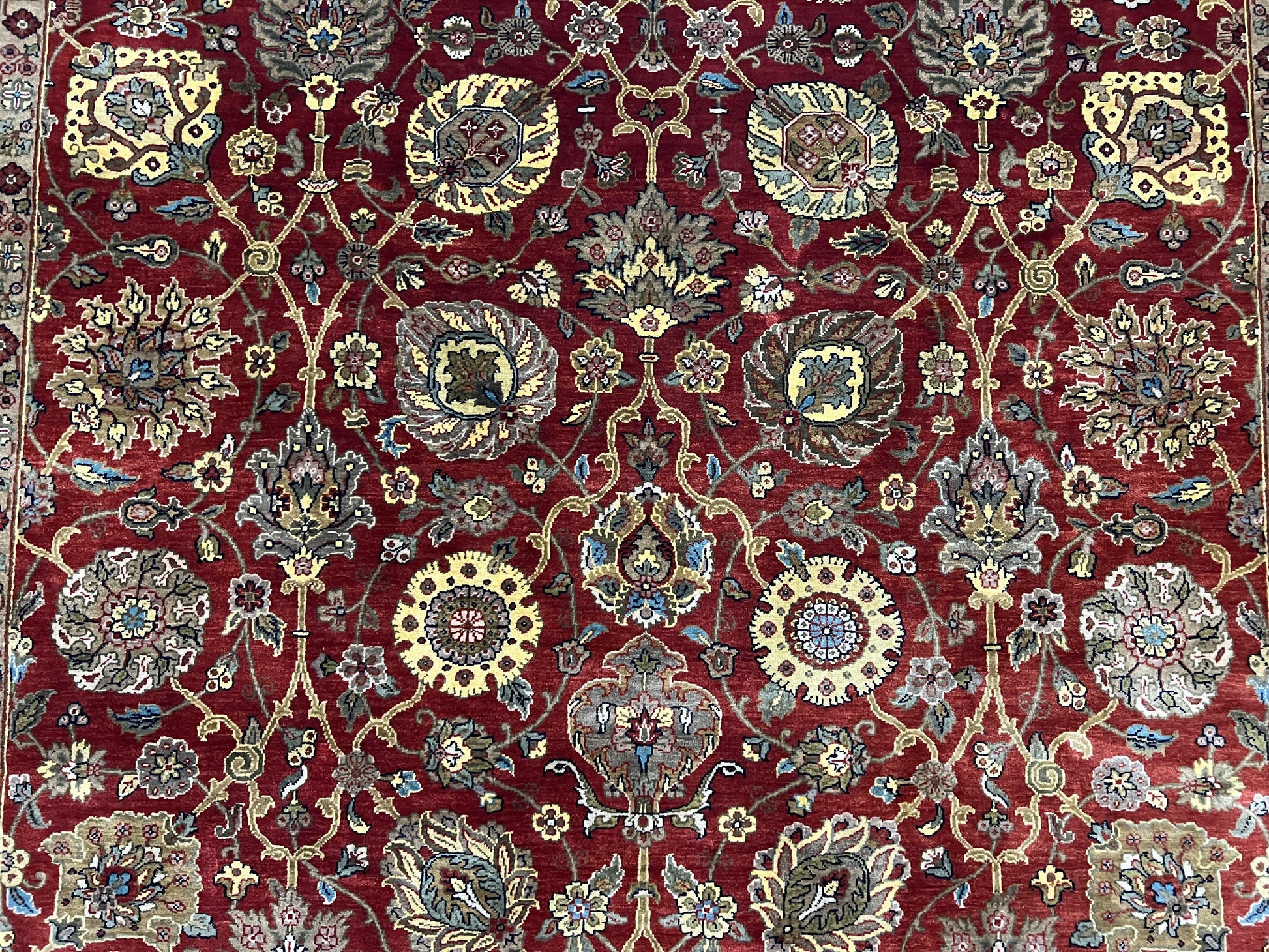 Indo Persian Rug 9x12, Hand Knotted Traditional Indian Wool Oriental Carpet 9 x 12 ft, Maroon and Navy Blue, Floral Allover 9x12 Vintage Rug - Nuvé