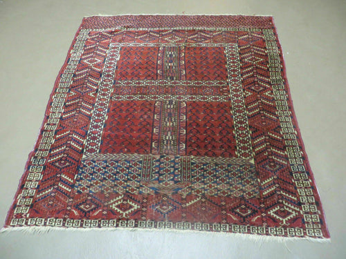 Antique Turkoman Rug 4x5, Ensi Hatchli Tekke Wool Rug - Nuvé