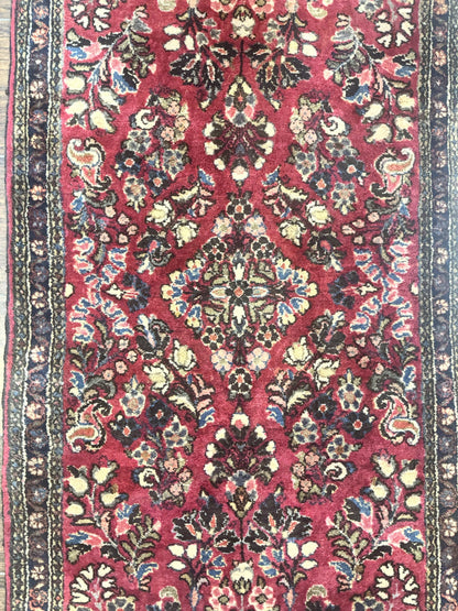 Small Persian Sarouk Rug 2x4, Floral, Red Hand Knotted Wool Traditional Oriental Carpet, Antique Persian Rug 2 x 4 - Nuvé