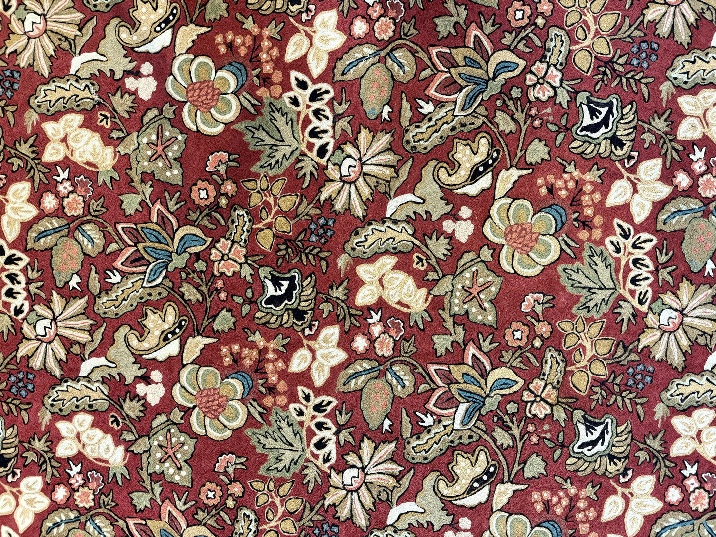 Indian Hand Stitched Rug 8x10, Large Vintage Floral Handmade Carpet, Dark Red Multicolor