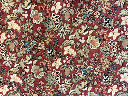 Indian Hand Stitched Rug 8x10, Large Vintage Floral Handmade Carpet, Dark Red Multicolor