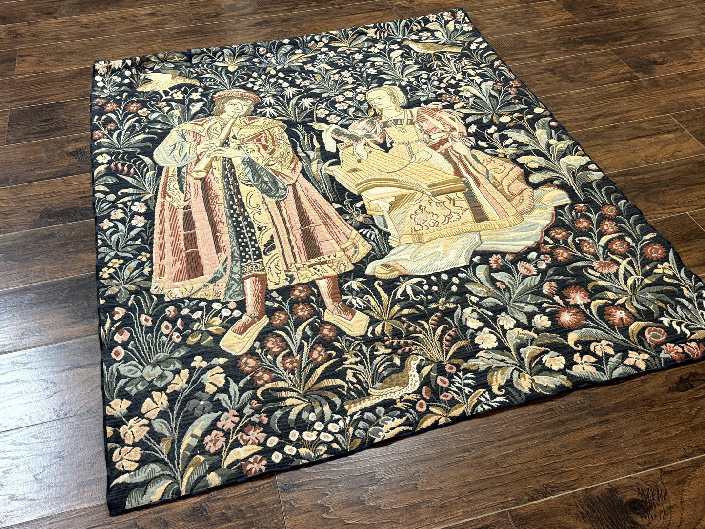 Vintage Belgium Tapestry 4x5, The Concet Musicians, Green - Nuvé