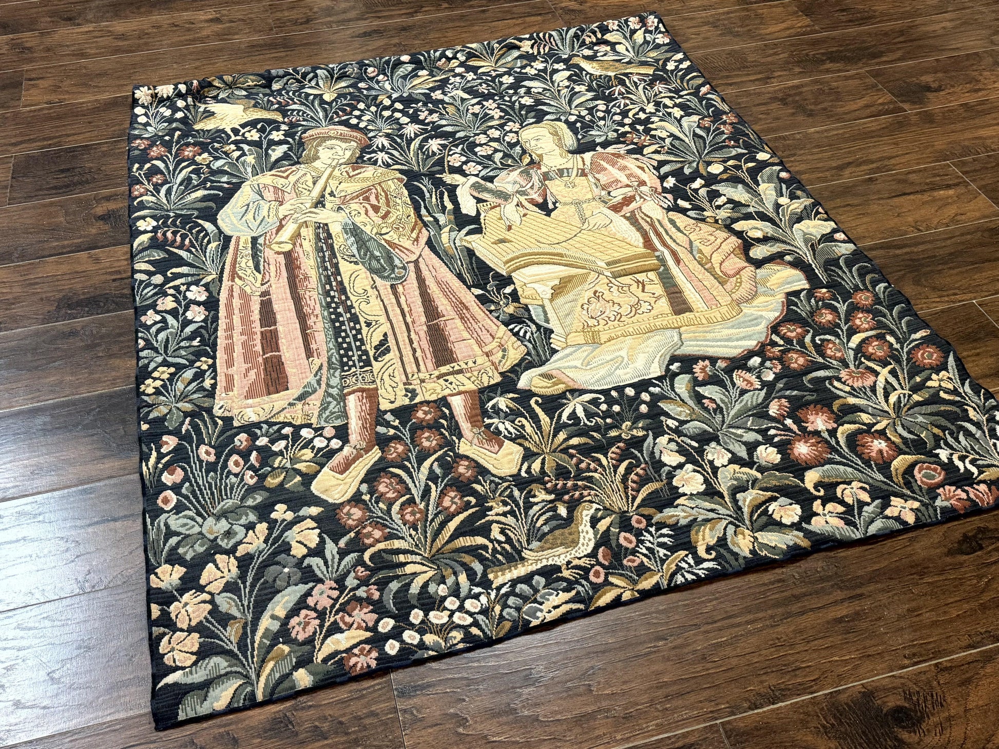 Vintage Belgium Tapestry 4x5, The Concet Musicians, Green - Nuvé