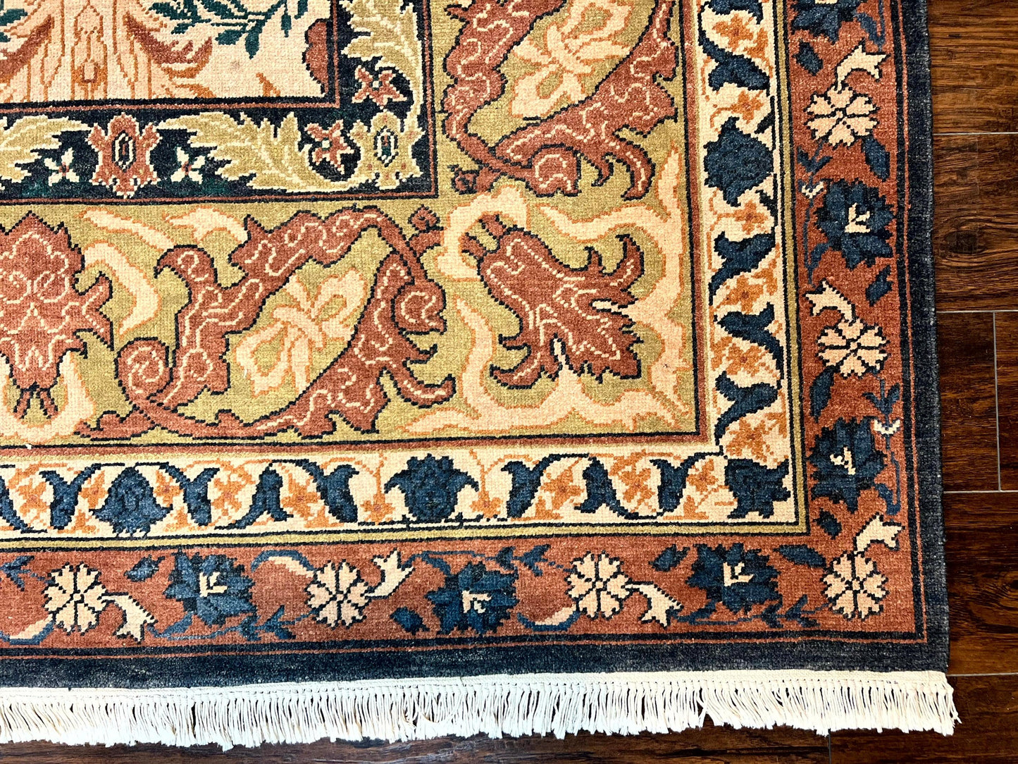 10x13 Wool Rug, Floral Pattern, Birds, Handmade Vintage Carpet, Couristan Rug, Beige - Nuvé