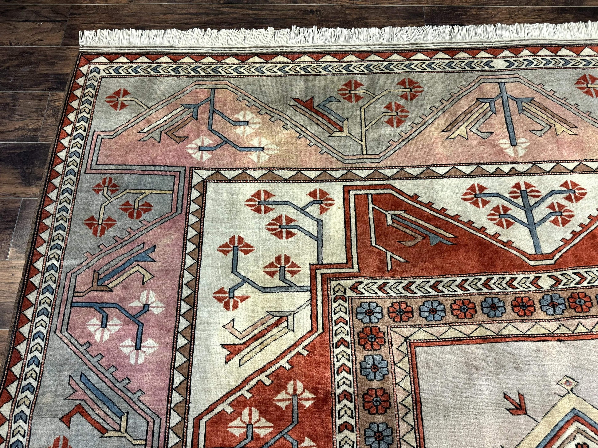 Large Turkish Milas Rug 10x13, Gray, Vintage, Wool on Wool - Nuvé