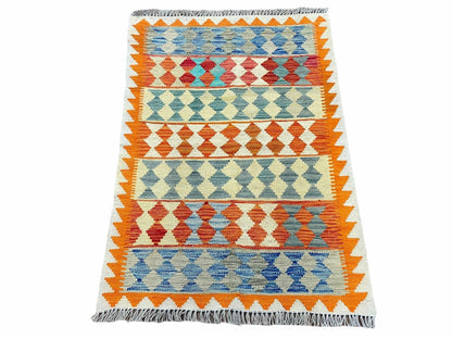 Small Chobi Kilim Rug 3x4 Colorful Diamond Kilim Small Turkish Multicolor Kilim with Diamond Pattern Wool Flatweave Nice - Nuvé