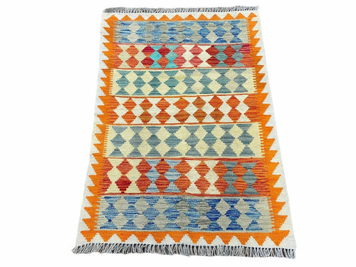 Small Chobi Kilim Rug 3x4 Colorful Diamond Kilim Small Turkish Multicolor Kilim with Diamond Pattern Wool Flatweave Nice - Nuvé