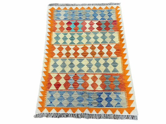 Small Chobi Kilim Rug 3x4 Colorful Diamond Kilim Small Turkish Multicolor Kilim with Diamond Pattern Wool Flatweave Nice - Nuvé