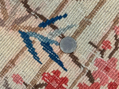 Antique Chinese Oval Rug 3.9 x 6.7, Floral, Butterflies, Chinese Wool Art Deco Peking Carpet, Beige, Handmade - Nuvé