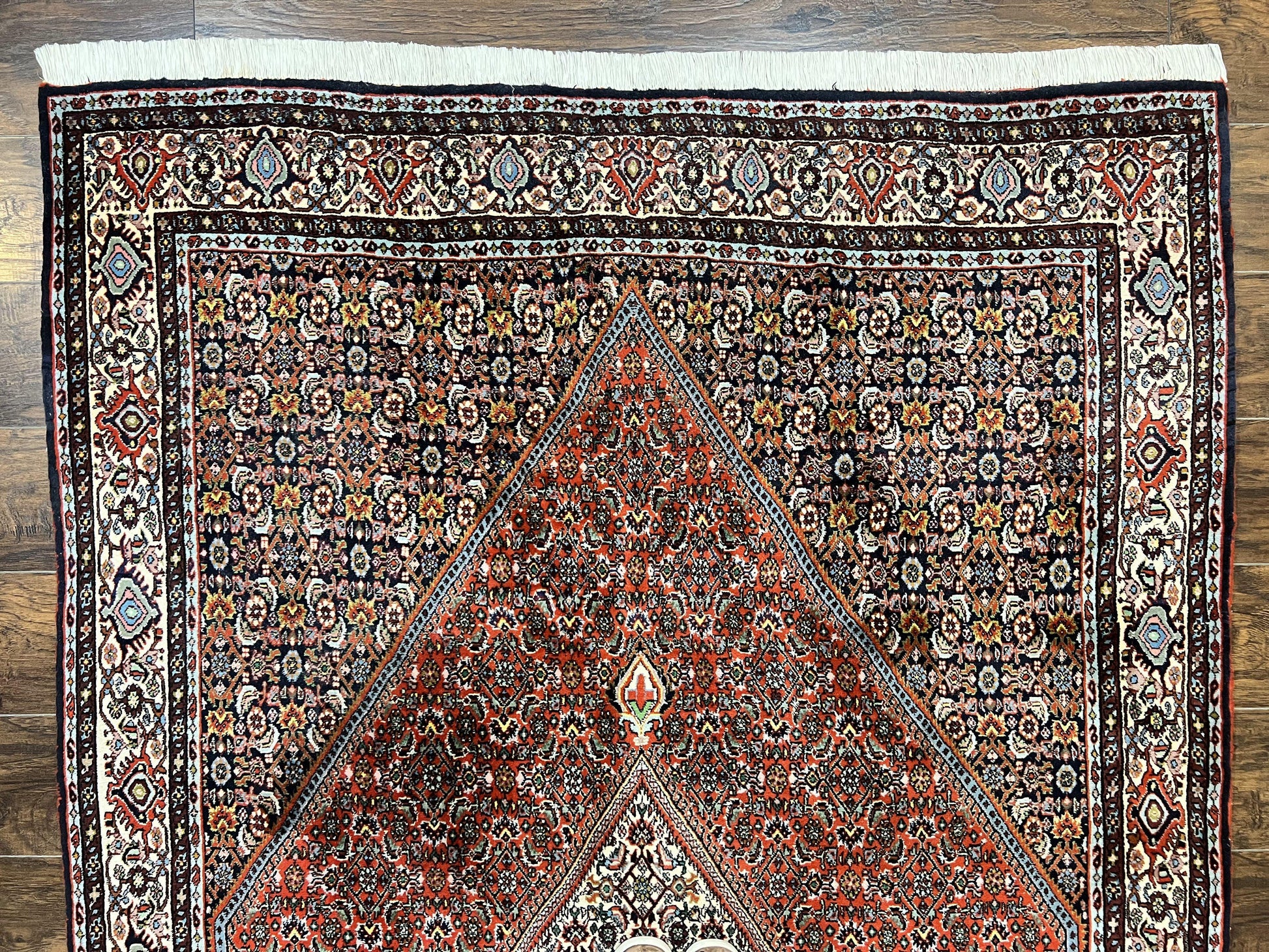Persian Bidjar Rug 5x10, Wool Hand Knotted Vintage Carpet, Highly Detailed, Mahi Herati Pattern, 5 x 10 Oriental Rug - Nuvé