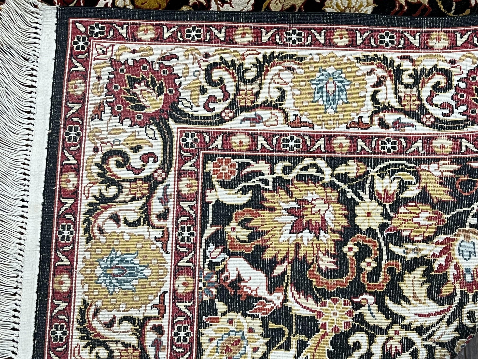 Sino Persian Silk Rug 3x5 Oriental Carpet 3 x 5 Fine Silk Rug, Black Ivory Gold, Animal Motifs, Flowers, High Quality, Vintage Silk Rug Wow - Nuvé