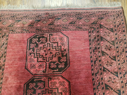 Antique Bukhara Area Rug, Vintage Afghan Bokhara Bashir Rug, 4x6 Hand-Knotted Oriental Carpet, Red & Black Wool Rug, 4' x 5'9 - Nuvé