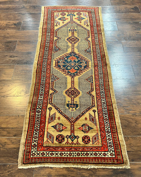 Antique Persian Runner 3 x 7, Camel Hair Runner 3x7 ft, Handmade Hallway Rug, Geometric Design, Tribal Rug, Persian Sarab Rug 3x7 - Nuvé