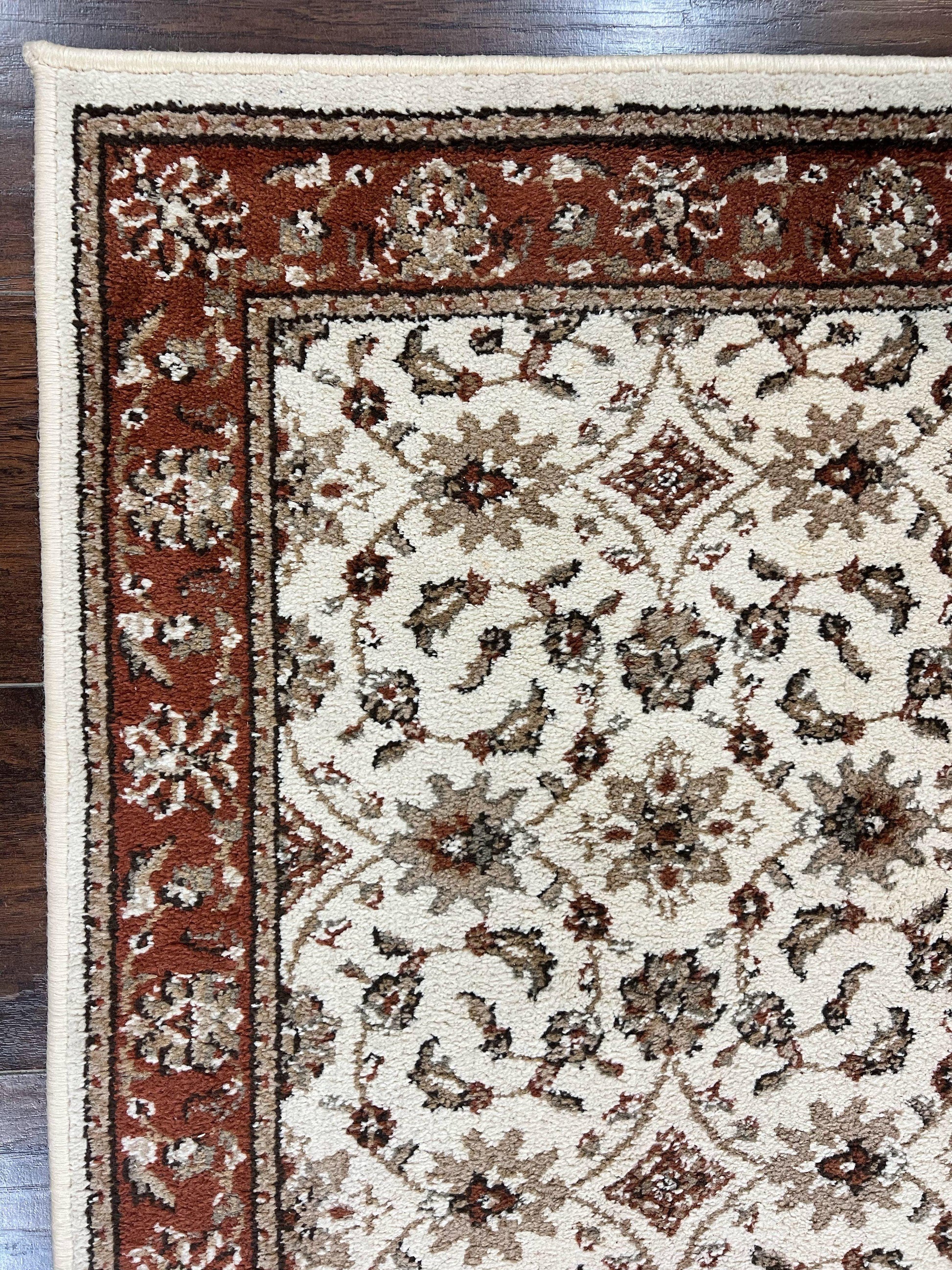 Runner Rug 2 x 7.6, Skinny Runner, Oriental Rug for Hallway, Ivory & Rust Red, Floral Allover - Nuvé