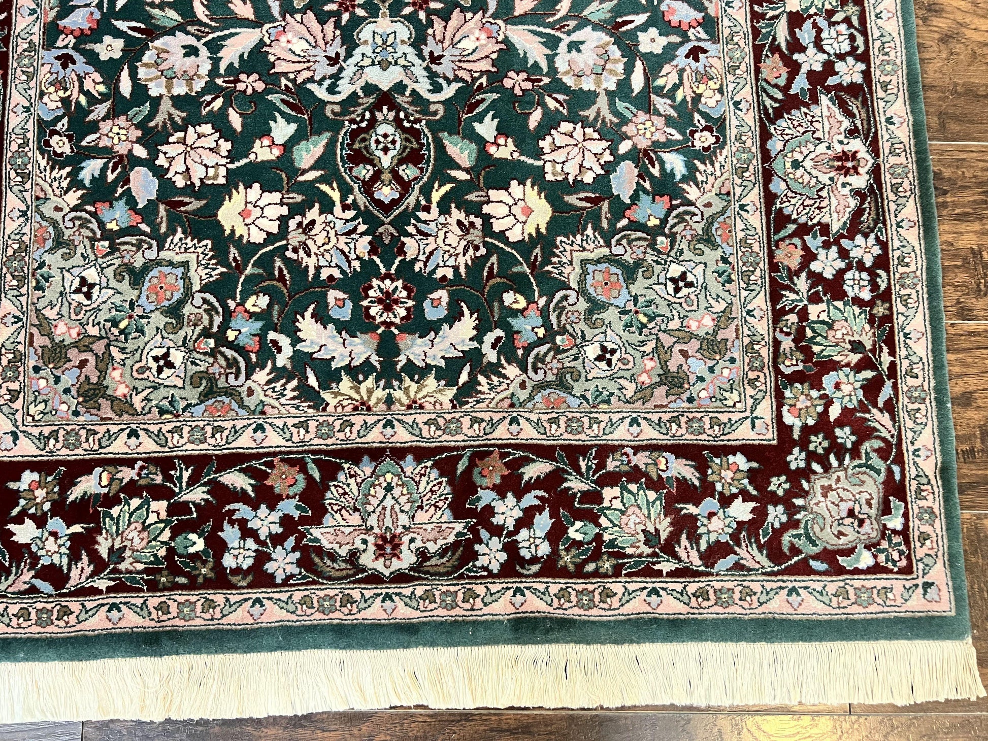 Pak Persian Rug 4x6, Wool Hand Knotted Vintage Carpet, Dark Green, Floral Medallion, Fine Oriental Rug - Nuvé