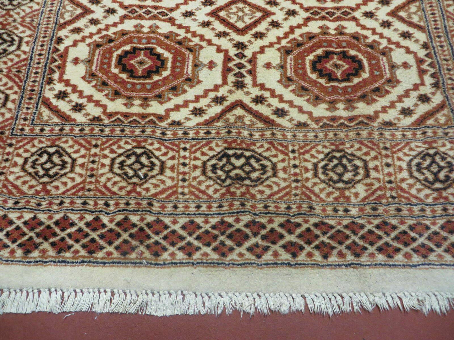4' X 7' Vintage Handmade Pakistani Turkoman Bokhara Balouch Woven Wool Rug Ivory - Nuvé