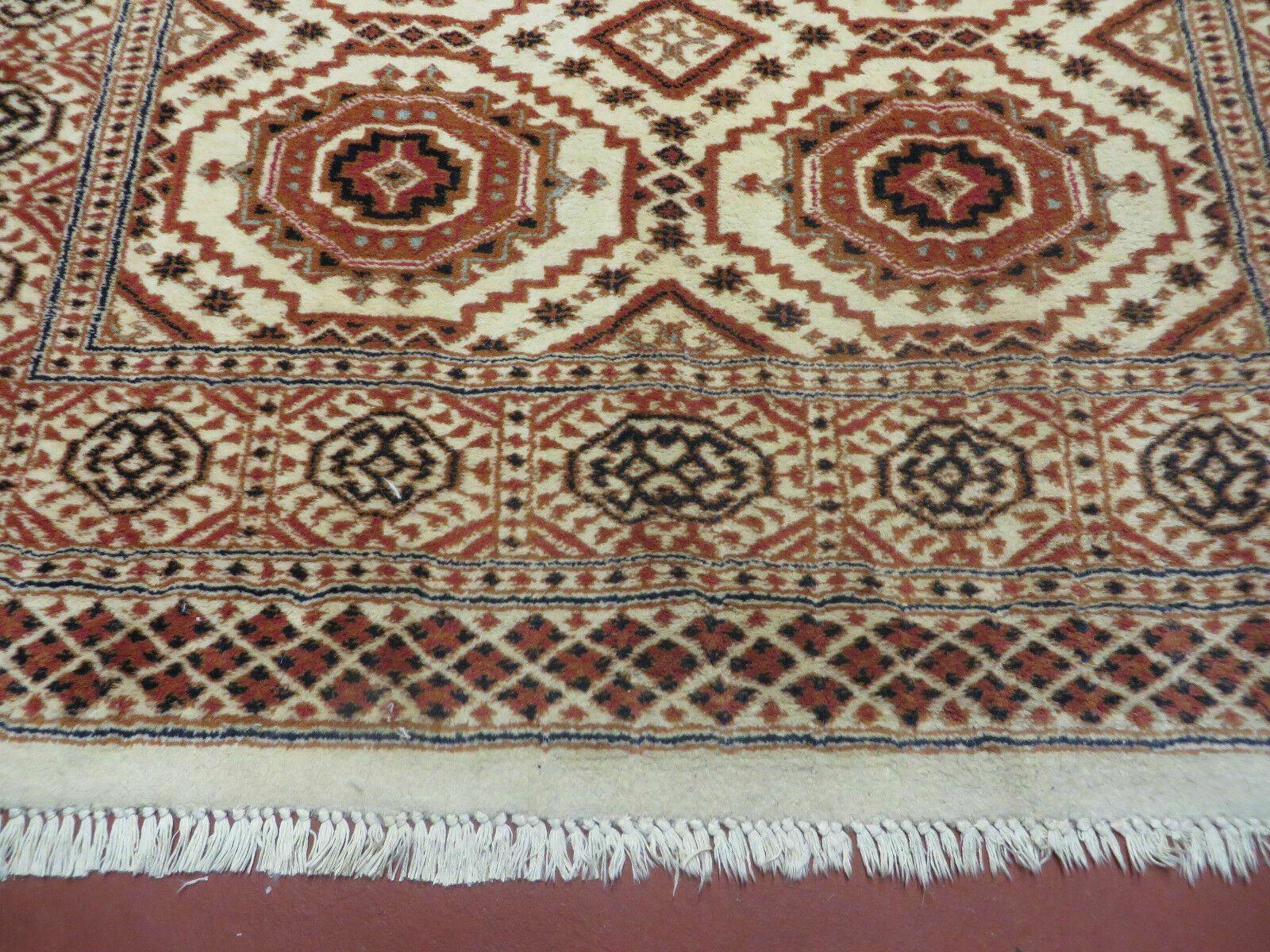 4' X 7' Vintage Handmade Pakistani Turkoman Bokhara Balouch Woven Wool Rug Ivory - Nuvé