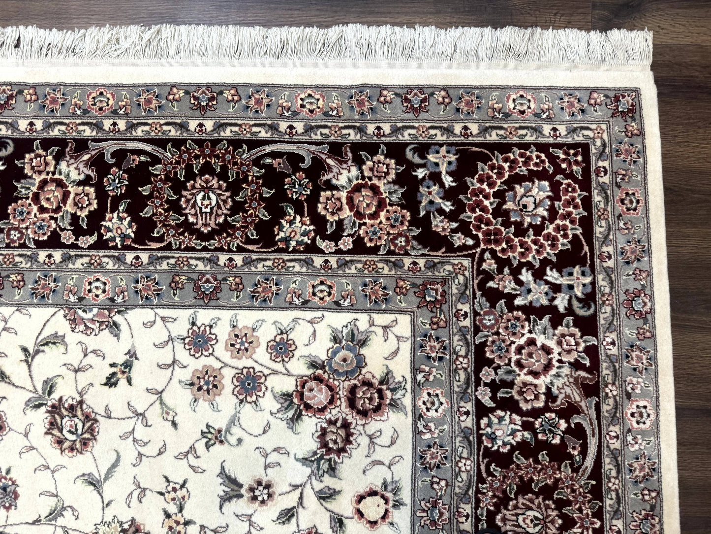 Sino Persian Rug 9x12, Floral Allover Design, 170 KPSI, Ivory and Dark Maroon - Nuvé