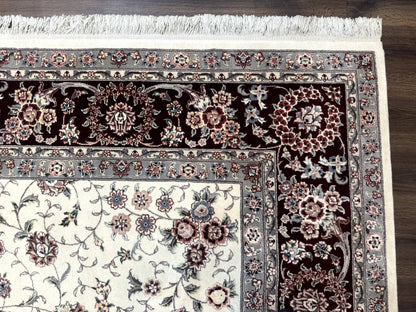 Sino Persian Rug 9x12, Floral Allover Design, 170 KPSI, Ivory and Dark Maroon - Nuvé