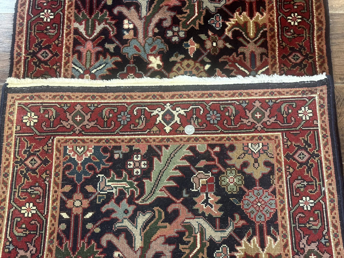 Indo Persian Runner Rug 2.7 x 13, Navy Blue and Red, Allover Floral, Wool, 13ft Runner - Nuvé