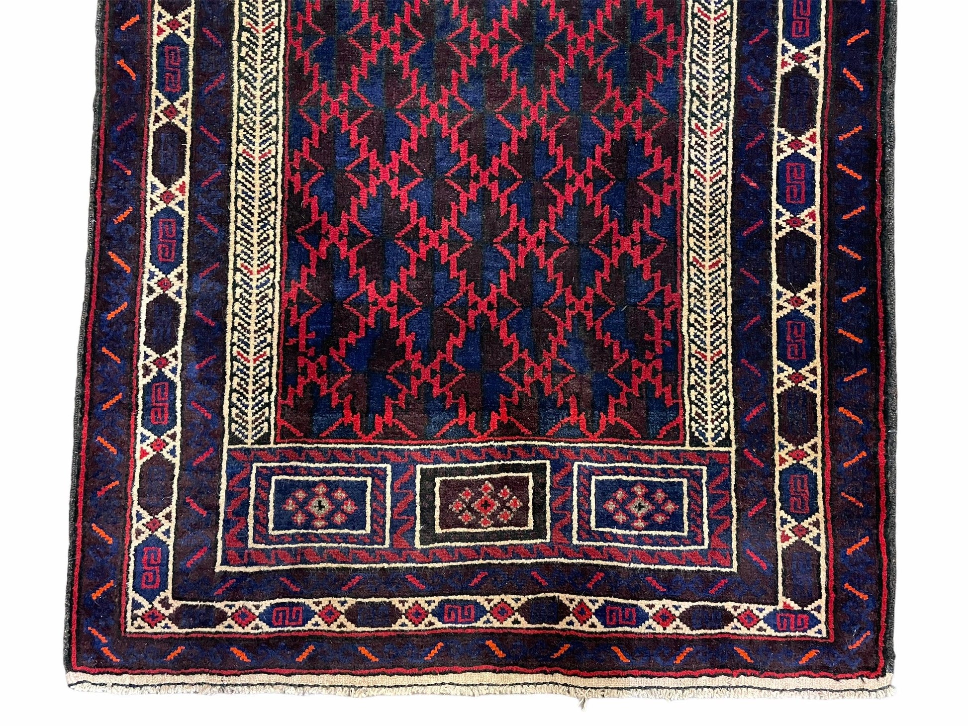 3x5 Vintage Handmade Tribal Wool Rug Balouchi Prayer Rug Afghan Rug Red Blue Wow - Nuvé