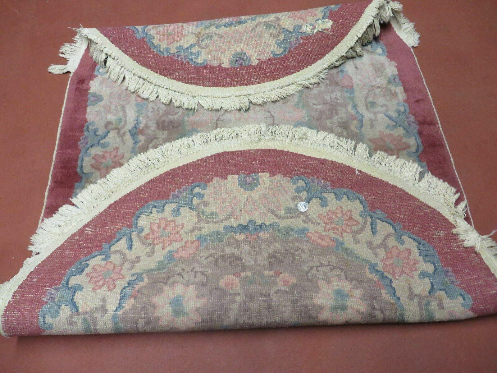 Oval Chinese Art Deco Rug 3x5 Vintage Wool Carpet - Nuvé
