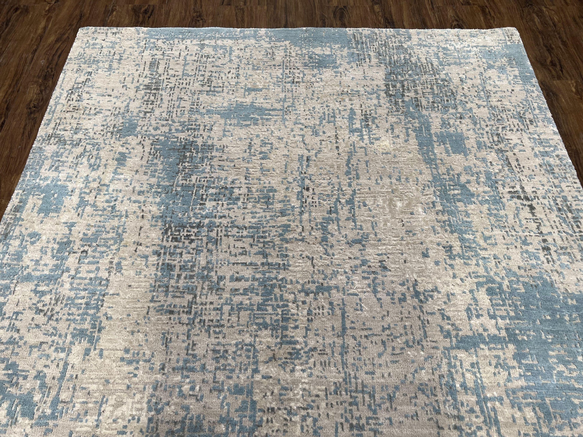 Modern Tibetan Rug 5x8 ft Light Blue and Gray Carpet, Contemporary Wool Rug, Handmade Nepali Rug, Raised Pattern, Tibet Area Rug, Nepal Rug - Nuvé
