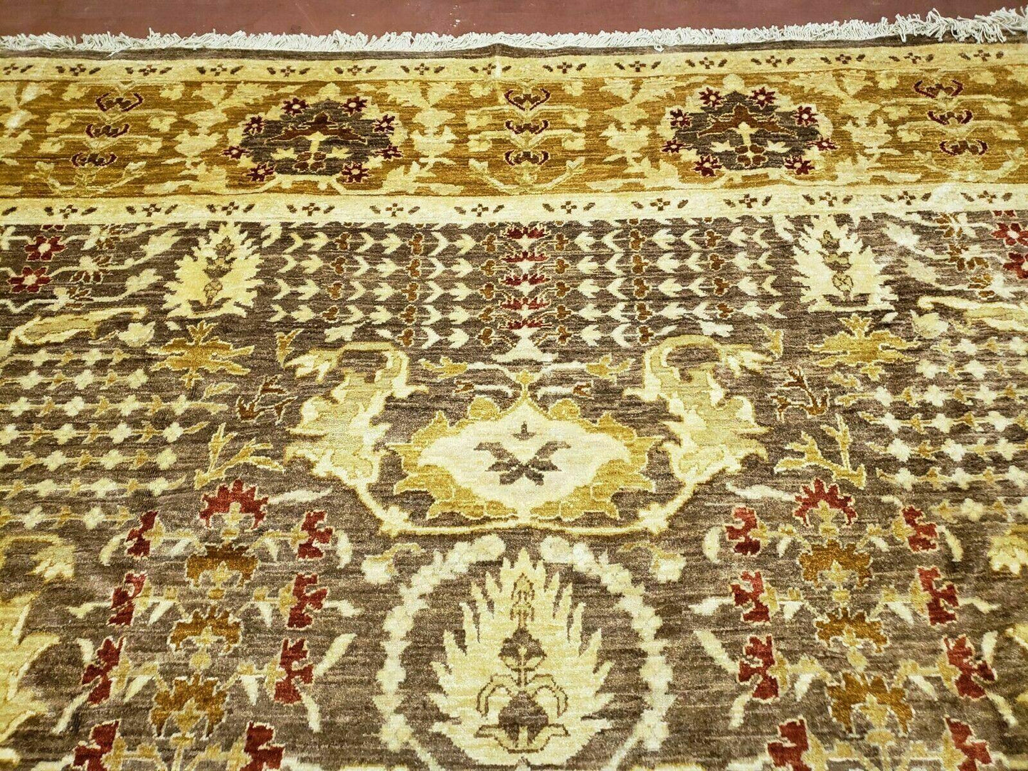 10' X 14' Handmade Pak Peshavar Chobi Agra Wool Carpet Coffee Brown Gold - Nuvé
