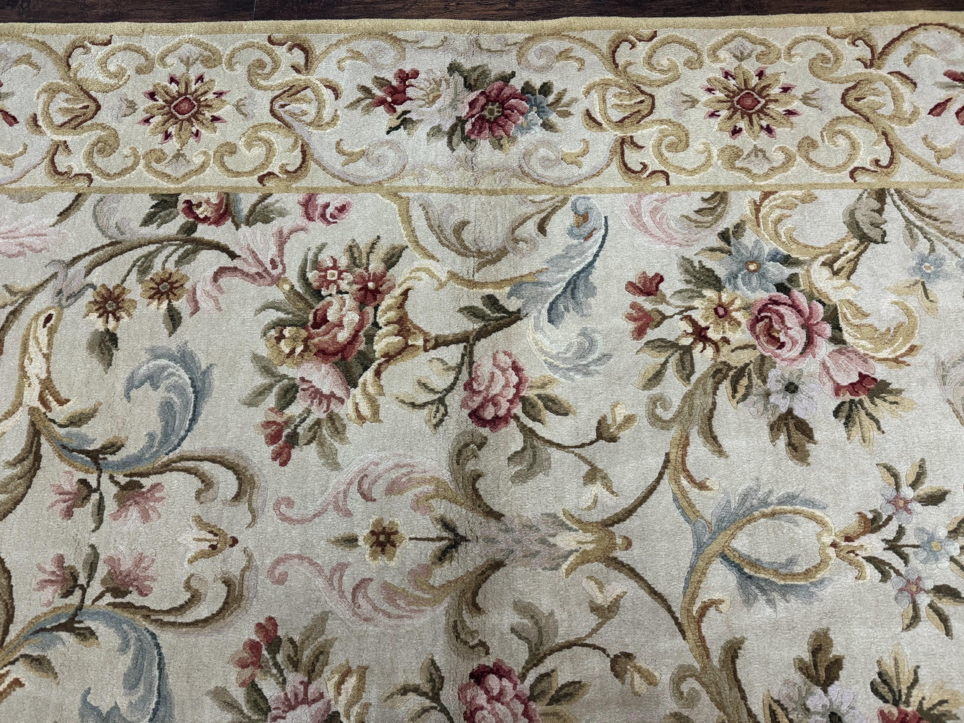 Aubusson Rug 8x10, French European Design, Vintage Handmade Wool Carpet, Aubusson Rug with Pile, Floral - Nuvé