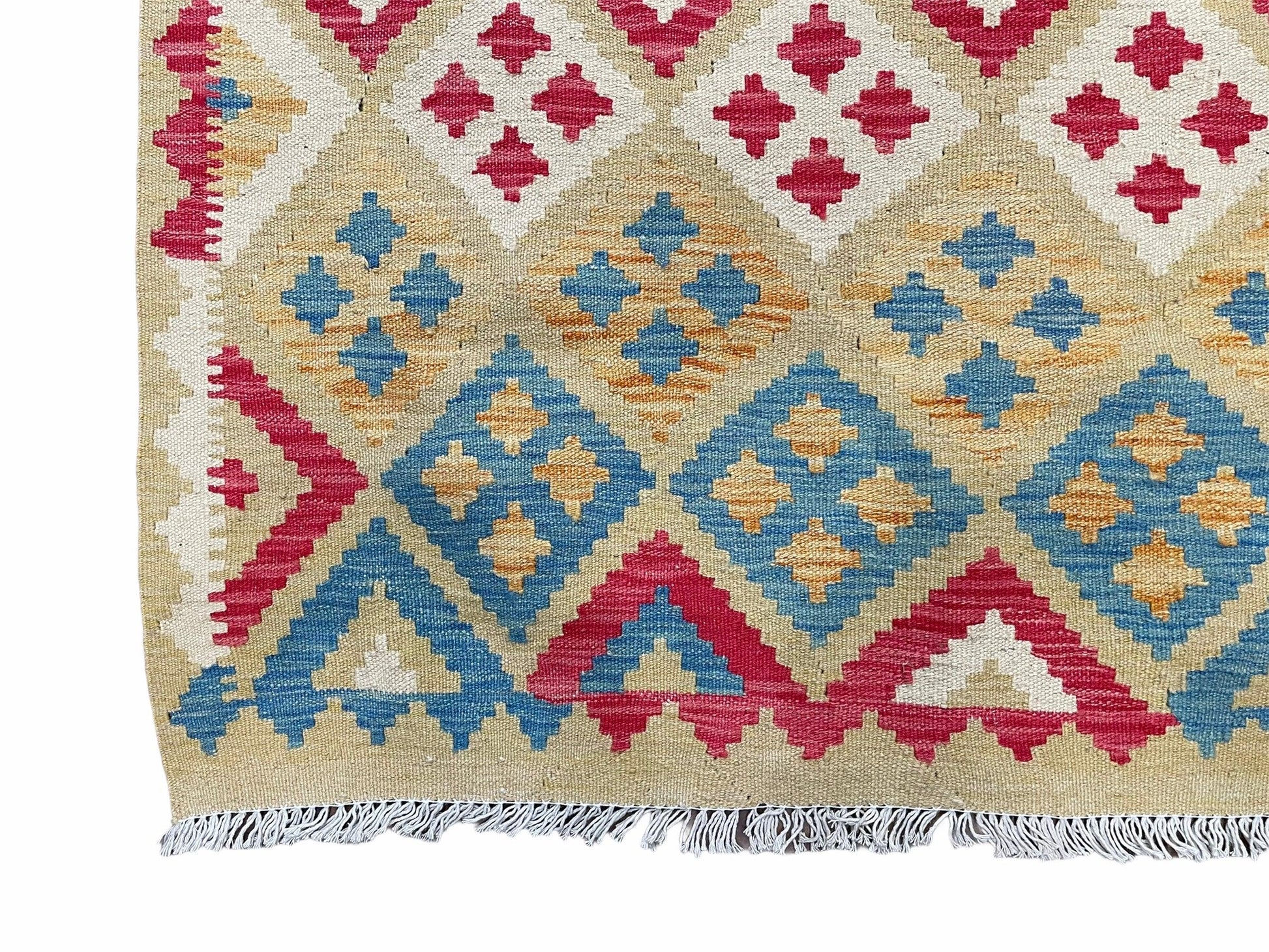 3x5 Kilim Rug Multicolor Tribal Kilim Rug 3 x 5 Tan Light Blue Red Beige New Turkish Anatolian Wool Kilim Flatweave Rug - Nuvé