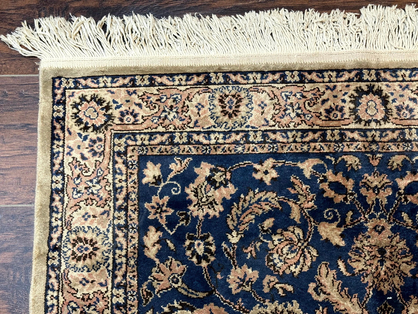 Vintage Art Silk Rug 3x4, Traditional Oriental Persian Design Rug, Belgium Power Loomed Rug, Navy Blue - Nuvé