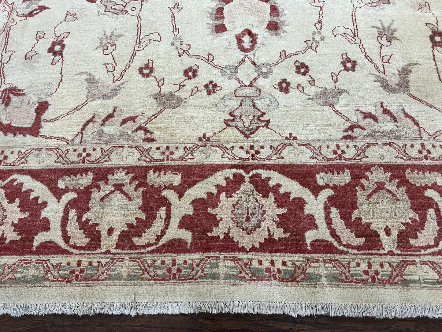 Peshawar Rug 8x12 Pakistani Carpet, Oriental Rug 8 x 12 Chobi Rug, Beige and Red, Allover Large Floral Design, Hand Knotted Vintage Wool - Nuvé