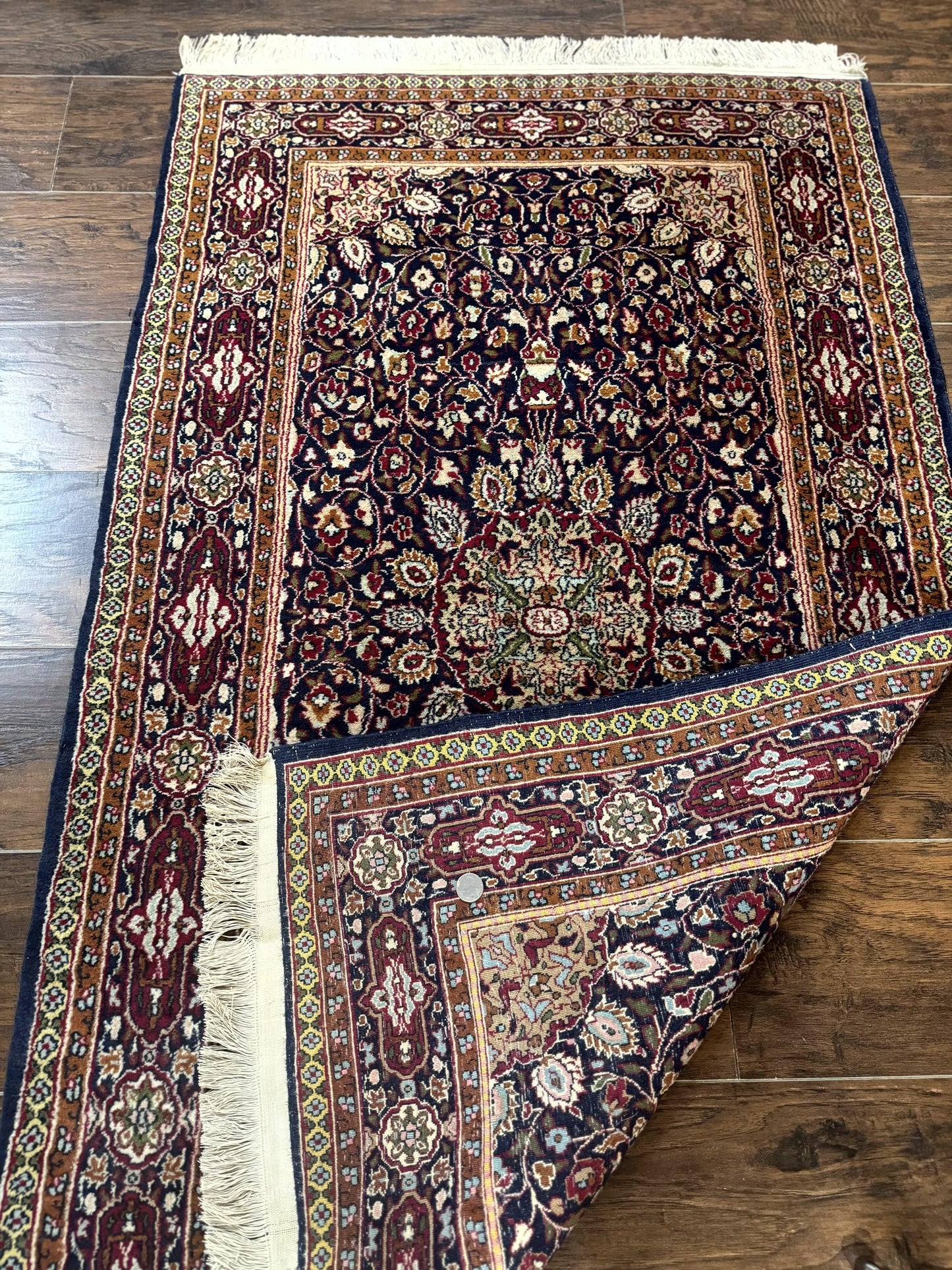 Indo Kashmiri Rug 3x5, Navy Blue, Very Fine 400 KPSI, Pair A - Nuvé