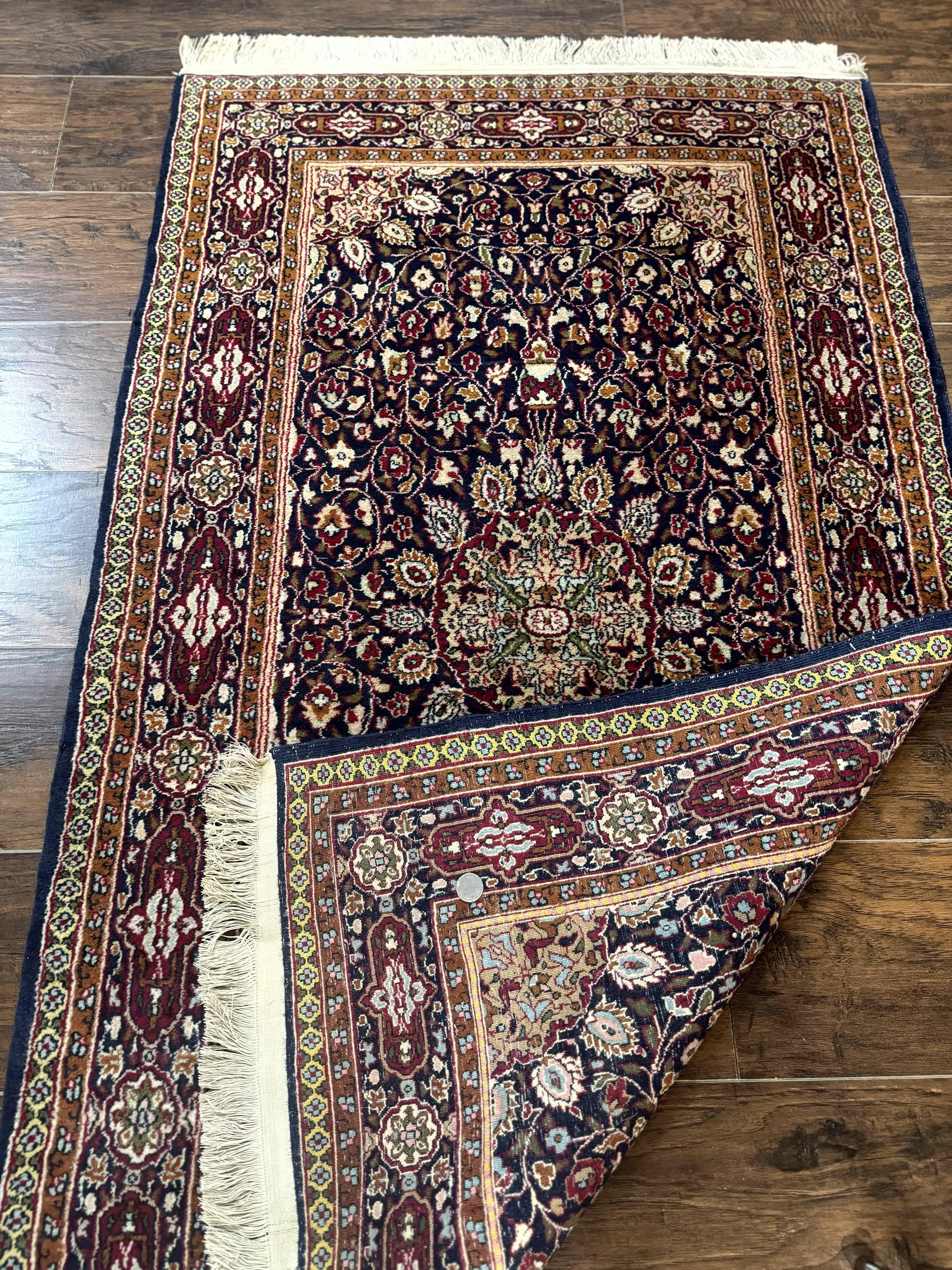 Indo Kashmiri Rug 3x5, Navy Blue, Very Fine 400 KPSI, Pair A - Nuvé