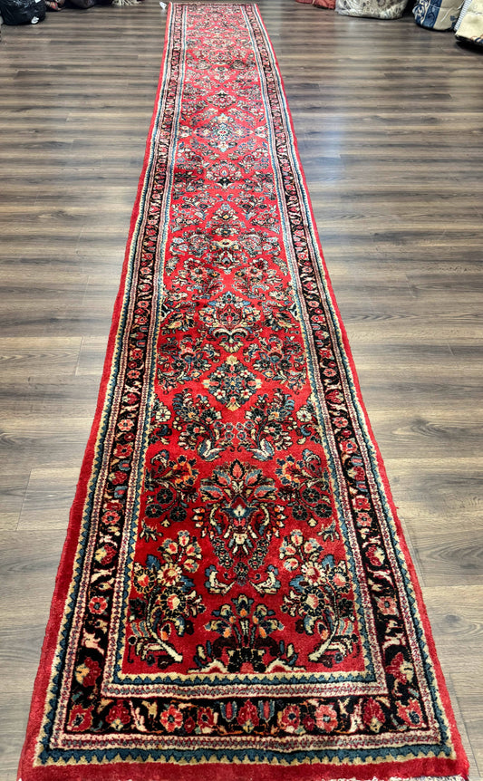 RESERVED Long Persian Sarouk Runner Rug 2.9 x 21, Rare Size for Long Hallway, Wool, Vintage, Floral, Red - Nuvé