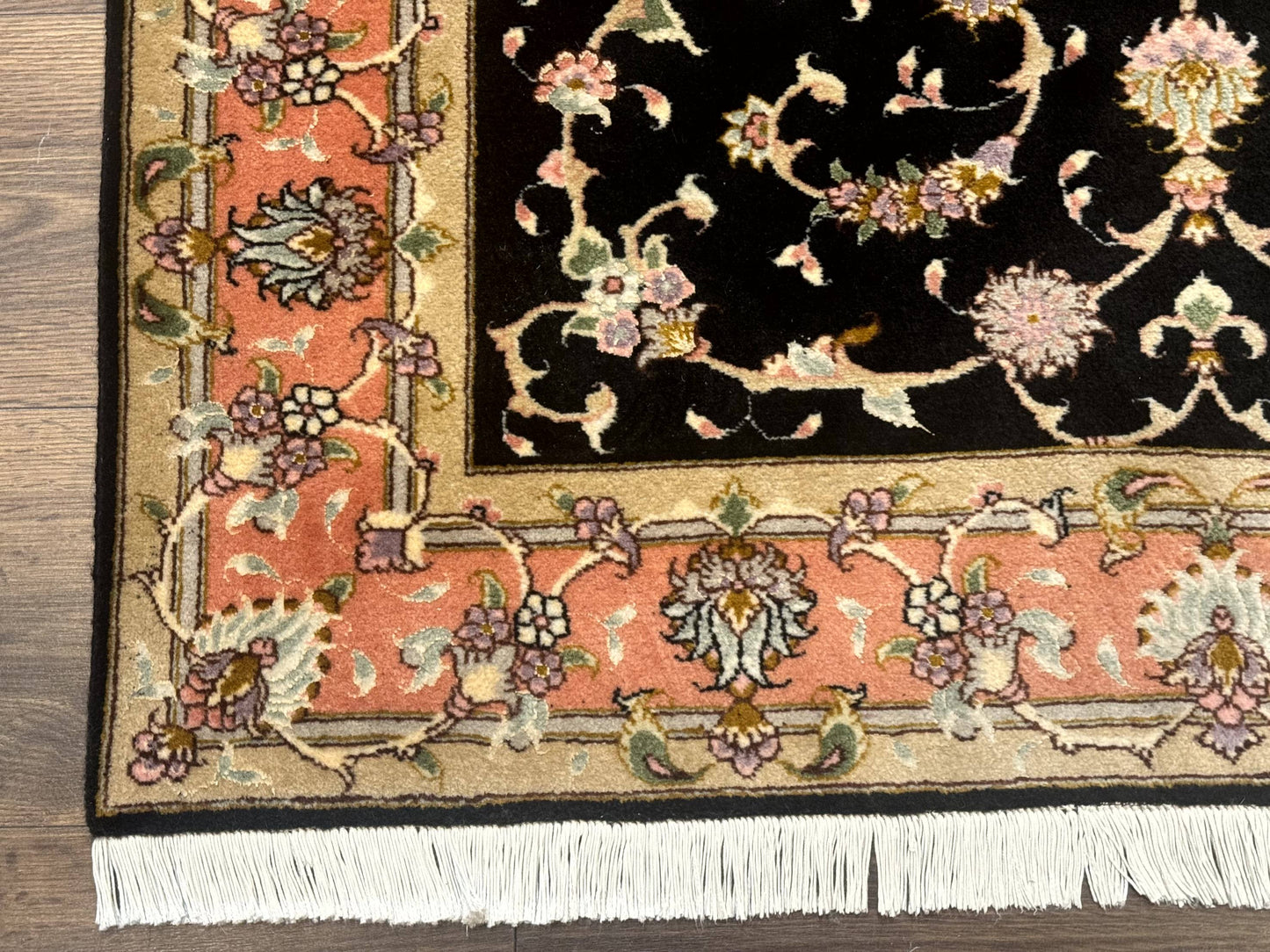 Persian Tabriz Rug 3x5 Black and Salmon Floral Fine Handmade 360 KPSI - Nuvé