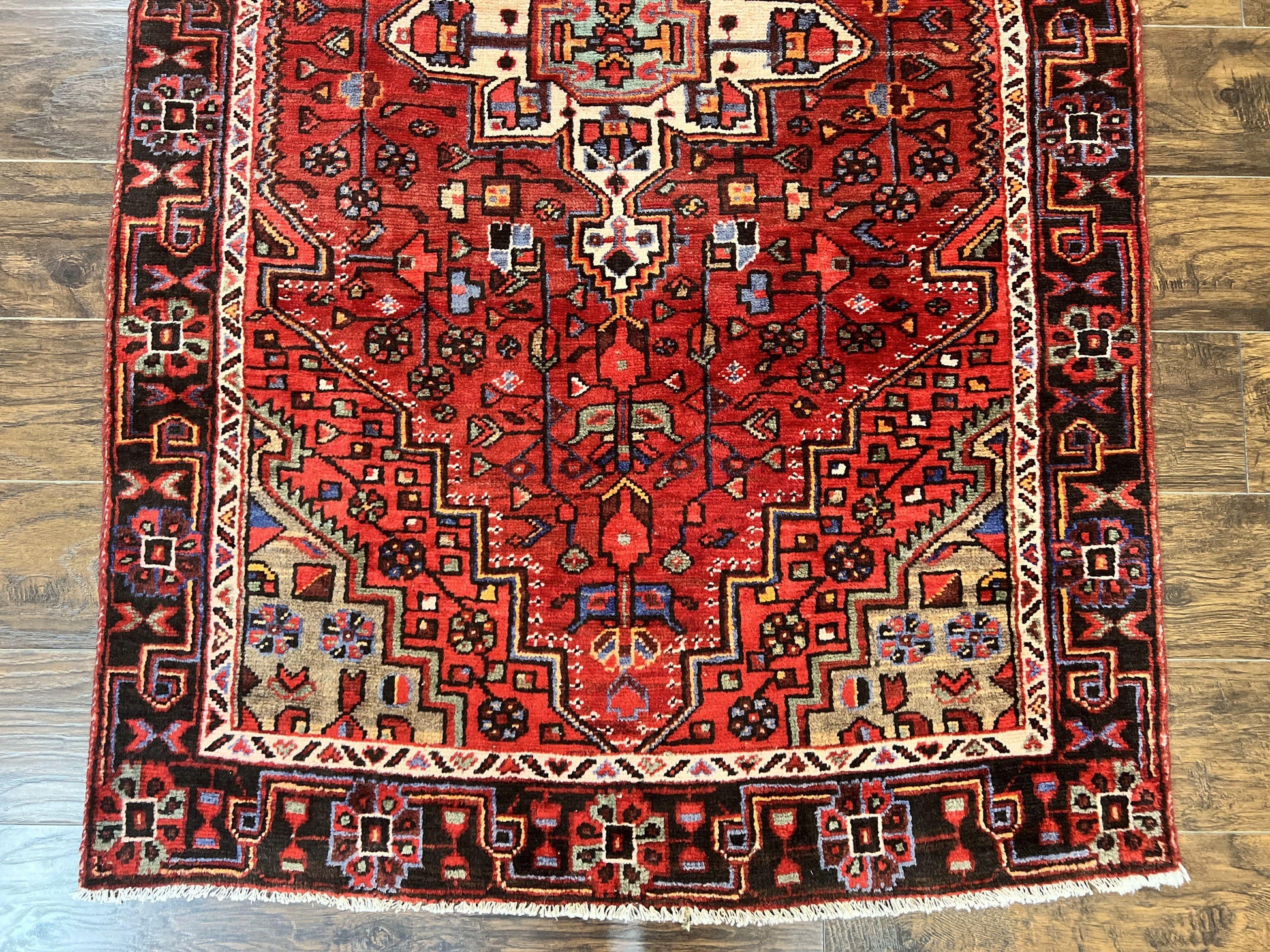 Antique Persian Tribal Rug 4x7, Red, Geometric Medallion, Handmade, Wool, Persian Zanjan Rug - Nuvé