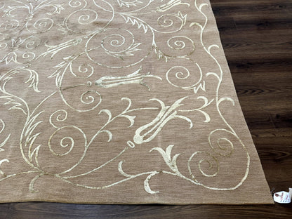Tibetan Rug 9x12 Wool and Silk Beige Modern Handmade Carpet - Nuvé