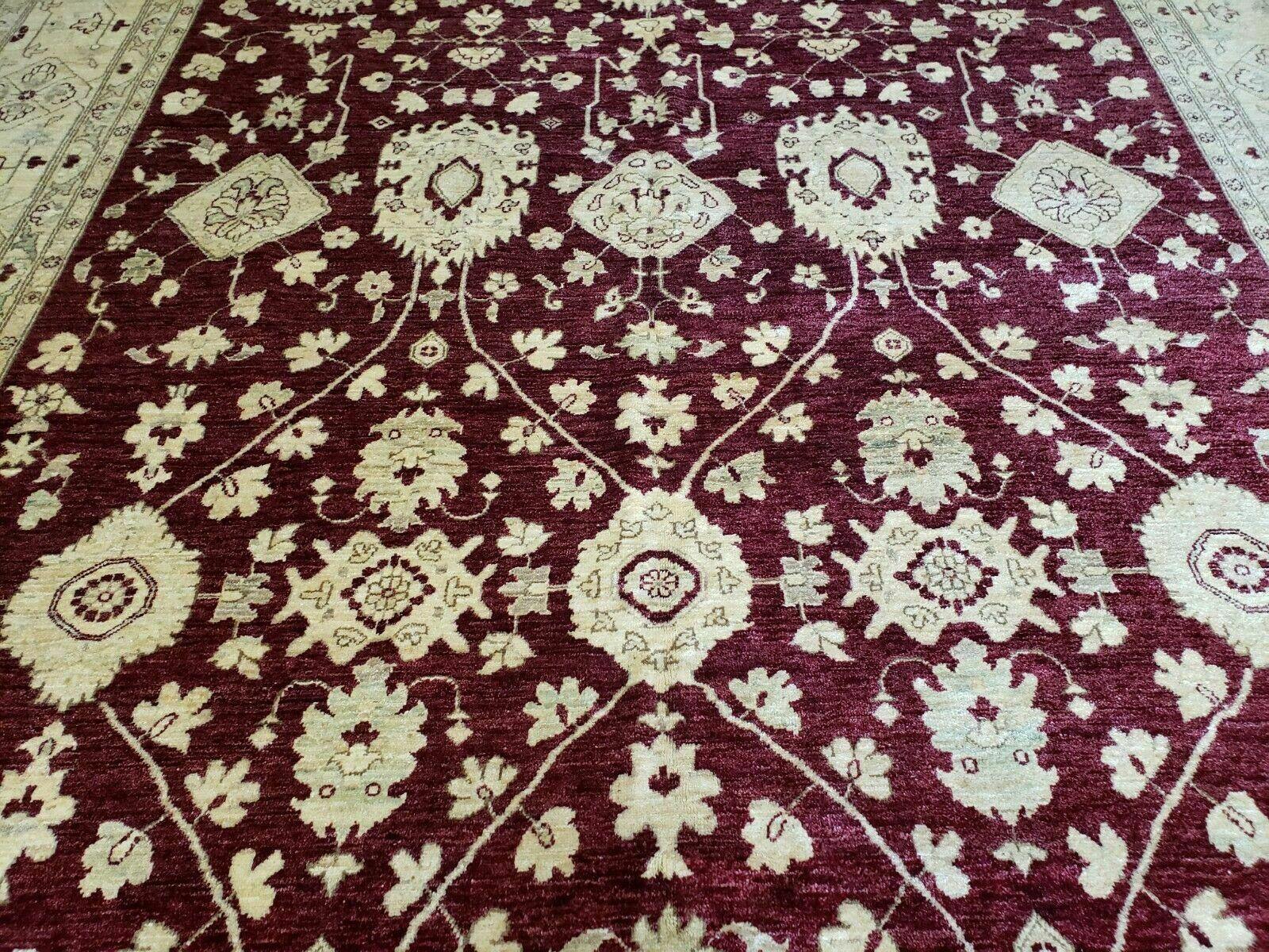 Pakistani Peshawar Rug 10x14, Handmade Chobi Carpet, Maroon & Beige - Nuvé
