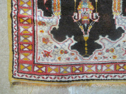 Antique Moroccan Runner Rug 3x7, Moroccan Prayer Rug, Double Mehrab Prayer Arches, Black and Red, Hand-Knotted Wool Carpet, Hallway Rug Nice - Nuvé