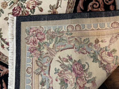 Aubusson Rug 8x10, Floral, Wool Pile, Elegant, European Design, Handmade, Fine - Nuvé