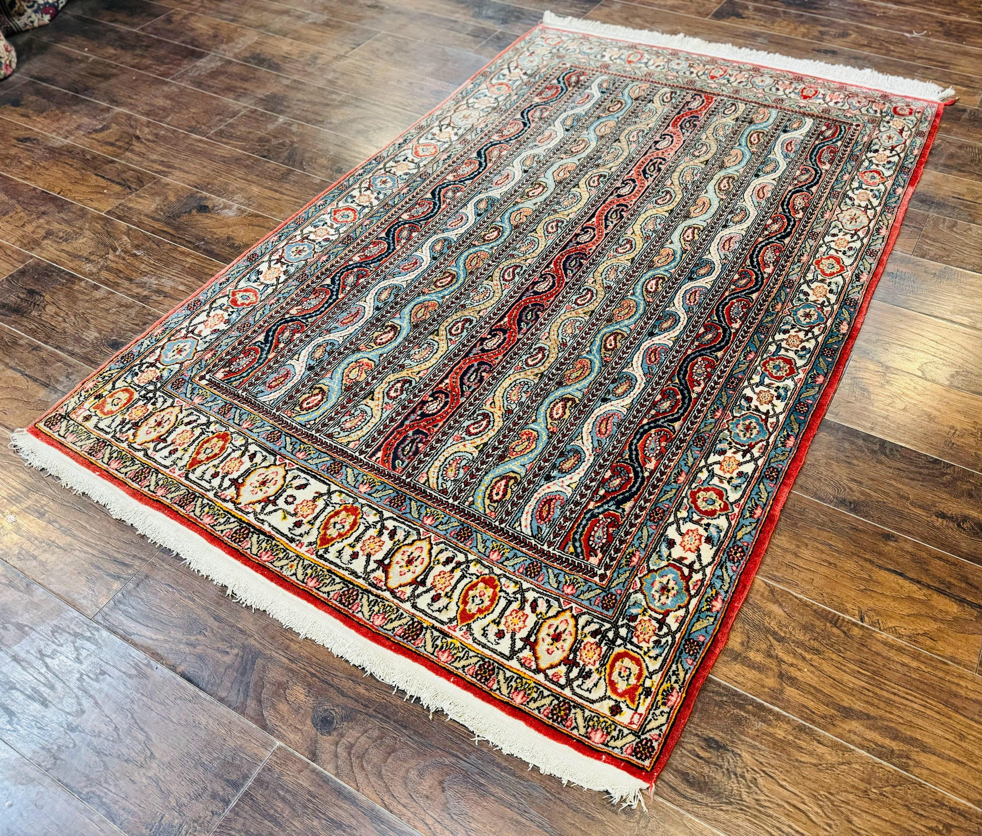 Persian Qum Rug 4x7, Striped Paisley Boteh Design - Nuvé
