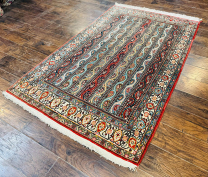 Persian Qum Rug 4x7, Striped Paisley Boteh Design - Nuvé