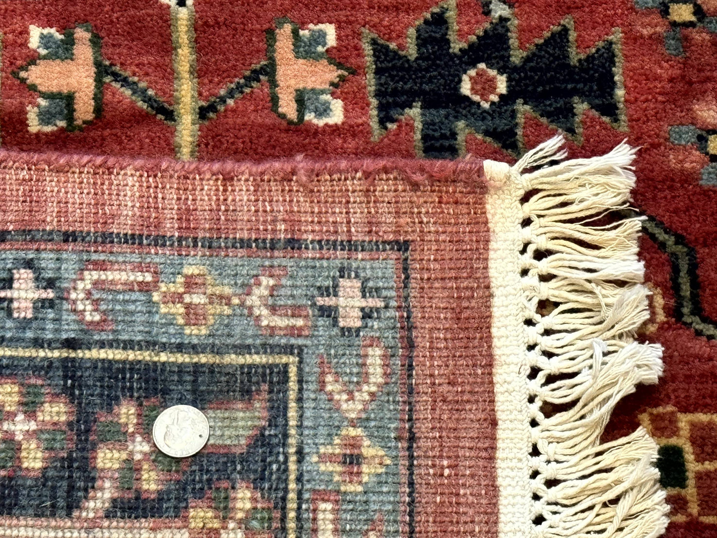 Indo Persian Heriz Serapi Rug 6x8, Rust Red and Navy Blue, Allover Pattern - Nuvé
