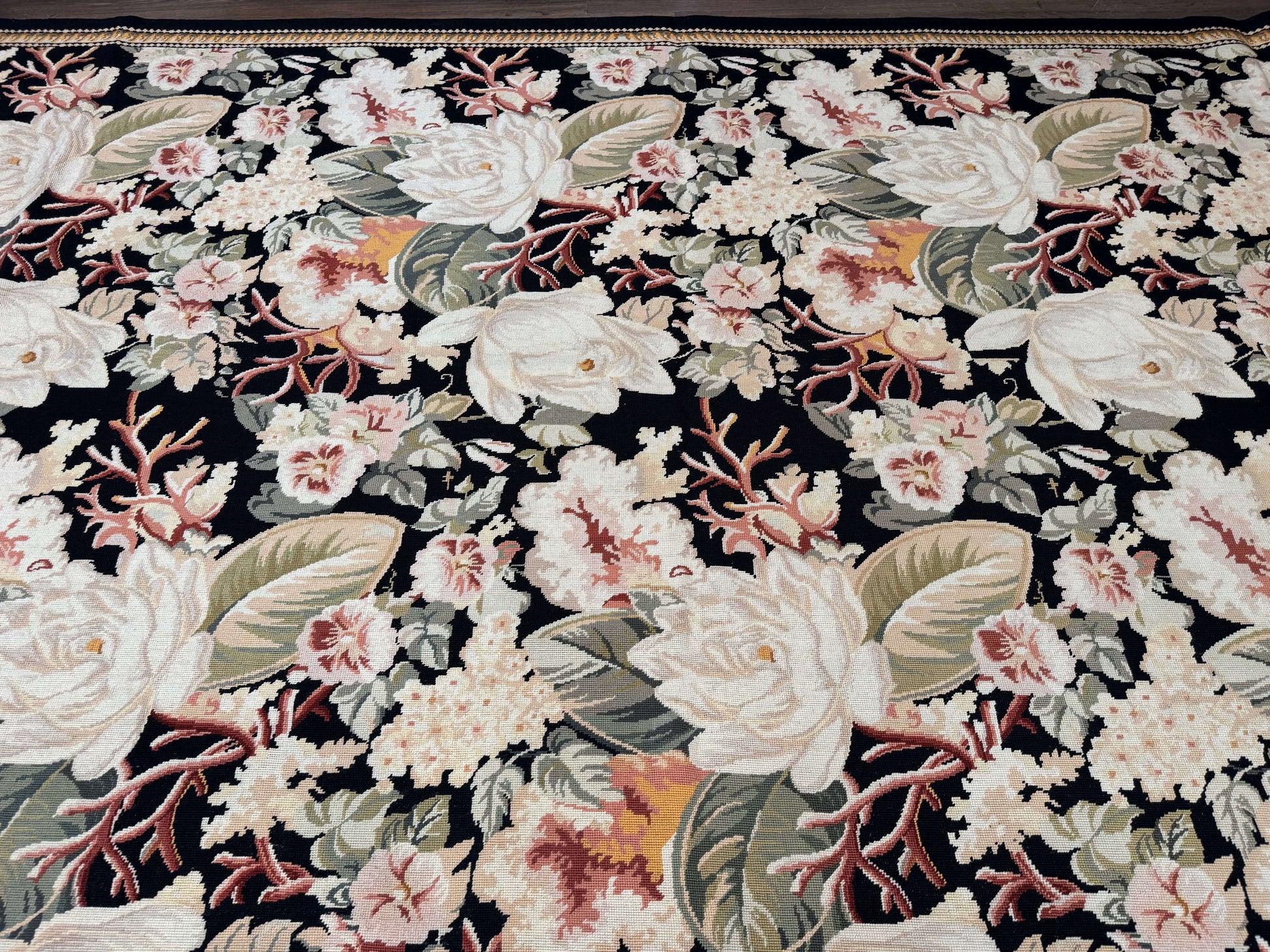 Palace Size Needlepoint Rug 13x17, Extra Large Wool Floral Handmade Carpet, European Design, Botanical - Nuvé