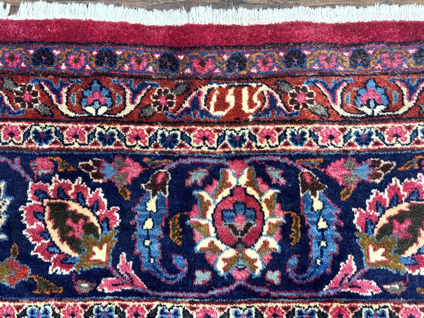 Antique Persian Mashad Rug 10x13, Red and Navy Blue, Great Colors, Signed By Masterweaver, Floral Medallion, Handmade Wool Persian Carpet - Nuvé