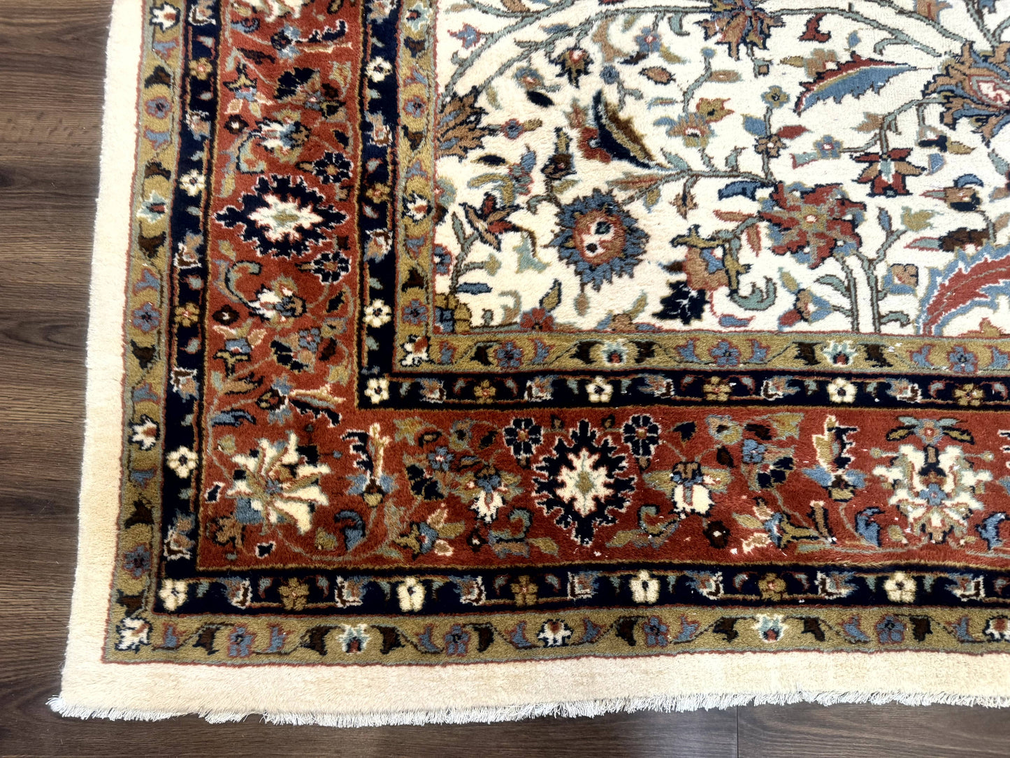Indo Persian Rug 9x12, Ivory and Red, Traditional Wool Oriental Carpet - Nuvé