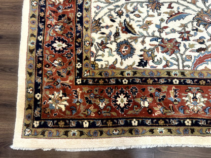 Indo Persian Rug 9x12, Ivory and Red, Traditional Wool Oriental Carpet - Nuvé